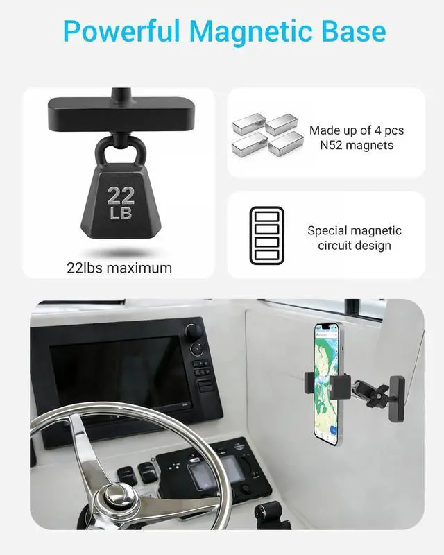 Alt view image 4 of 7 - Magnetic Phone Holder for Boat/Gym/Truck/Tractor/Forklift, Magnet Base Cell Phone Mount with Matel Arm, Fit iPhone 17 16 15 14 Pro Max, Galaxy S25, All 4-7" Smartphone