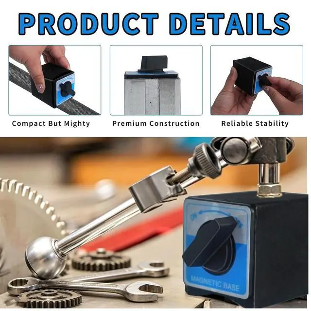 Alt view image 3 of 7 - 3 Pcs 8T Magnetic Base Holder Bed On/Off Switch, M8 x 1.25 Tapped Hole, 132 Lbs Holding Power, 2.7 x 2.2 x 2 Inch, Switchable Base Stand, Adjustment Arm, for Indicator Usage