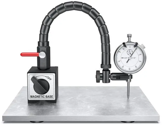 Main image of Dial Indicator 0-1'' with Magnetic Base Includes Flex Arm (White) | Dial Indicator Tools Set for Alignment, 0.001" Accuracy with Magnetic Base 176lbs (80kg) Max Pull for 3D Printer, Lathe, CNC