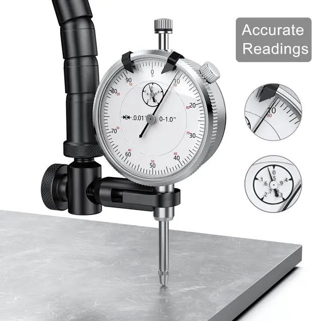 Alt view image 2 of 7 - Dial Indicator 0-1'' with Magnetic Base Includes Flex Arm (White) | Dial Indicator Tools Set for Alignment, 0.001" Accuracy with Magnetic Base 176lbs (80kg) Max Pull for 3D Printer, Lathe, CNC