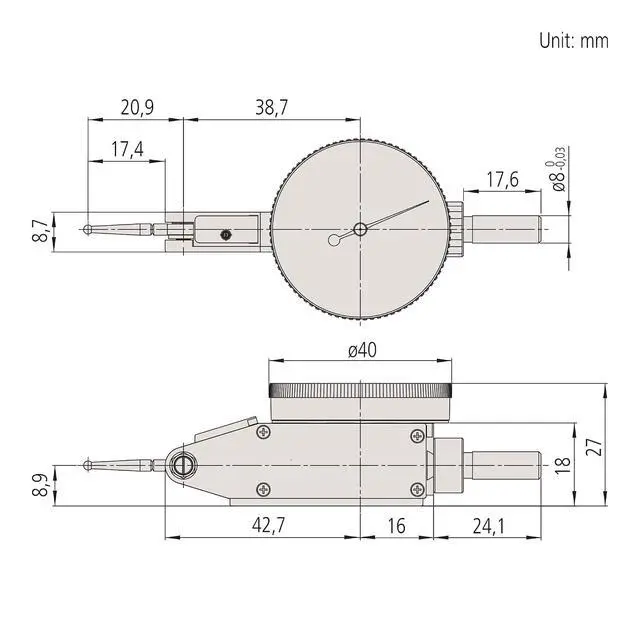 Alt view image 2 of 2 - 513-404-10T DIAL TI, Full, STD .8 mm, 3 m Accuracy, 0.01 mm, Yellow | Full set, 20.9 mm contact point length, +/-0.008 mm accuracy, carbide-tipped contact point, reversible measuring direction