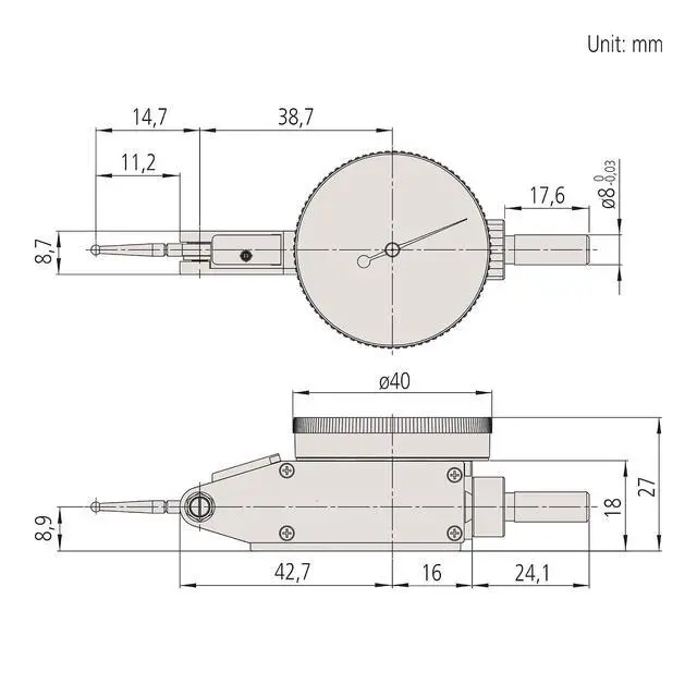 Alt view image 2 of 2 - 513-402-10E DIAL TI, BAS, STD 0.03", 0.0002" Accuracy, 0.0005", White | Basic set, 19.9 mm contact point length, +/-0.0005" accuracy, carbide-tipped contact point, reversible measuring direction