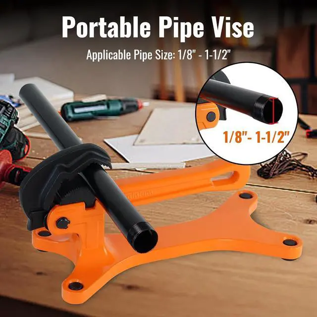 Alt view image 4 of 6 - Portable Pipe Vise, Aluminum Lightweight Portable Pipe Vise for 1/8" to 1-1/2" Pipes, Non Slip Clamp Jaw with Serrated, Ideal for Plumbing Operations (Orange)