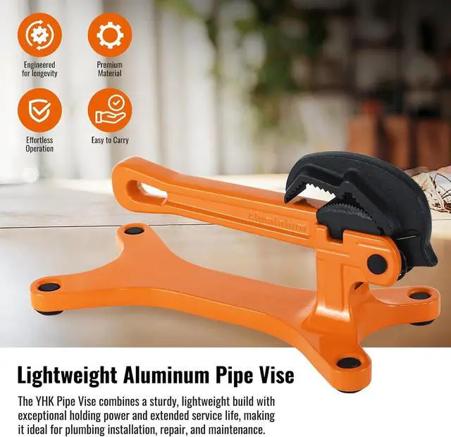 Alt view image 5 of 6 - Portable Pipe Vise, Aluminum Lightweight Portable Pipe Vise for 1/8" to 1-1/2" Pipes, Non Slip Clamp Jaw with Serrated, Ideal for Plumbing Operations (Orange)