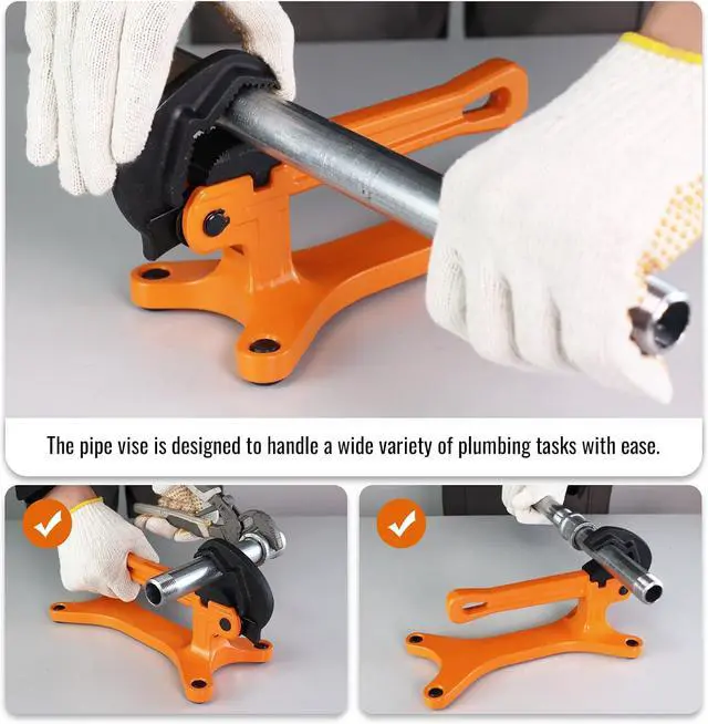 Alt view image 6 of 6 - Portable Pipe Vise, Aluminum Lightweight Portable Pipe Vise for 1/8" to 1-1/2" Pipes, Non Slip Clamp Jaw with Serrated, Ideal for Plumbing Operations (Orange)