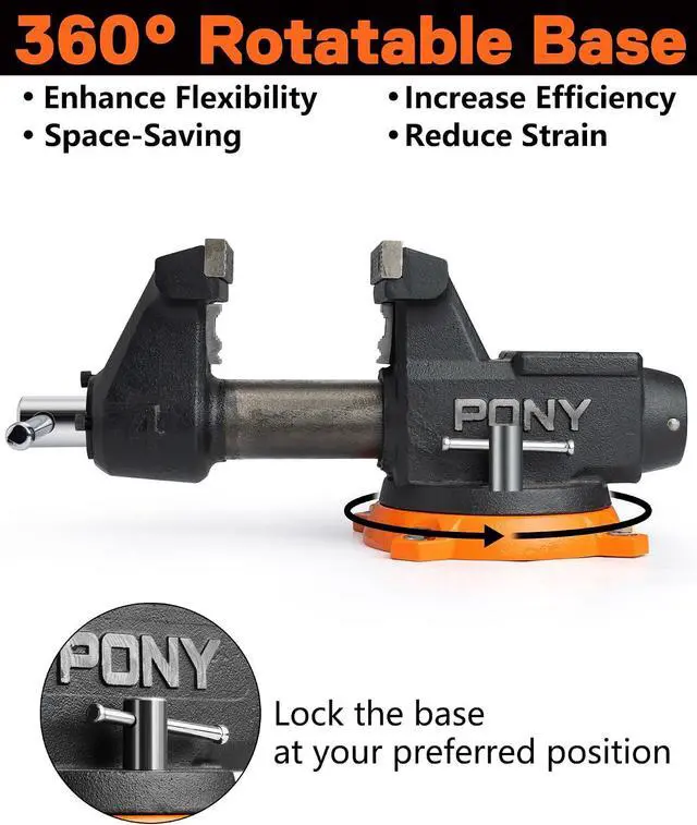 Alt view image 4 of 7 - 4 Inch Heavy Duty Bench Vise, 4400LBS Clamping Force Pro Workshop Vise | Vice for Workbench with 360° Rotatable Base and Anvil, 4-inch Jaw Width and Opening for Woodworking, Drilling, Pipe Cutting