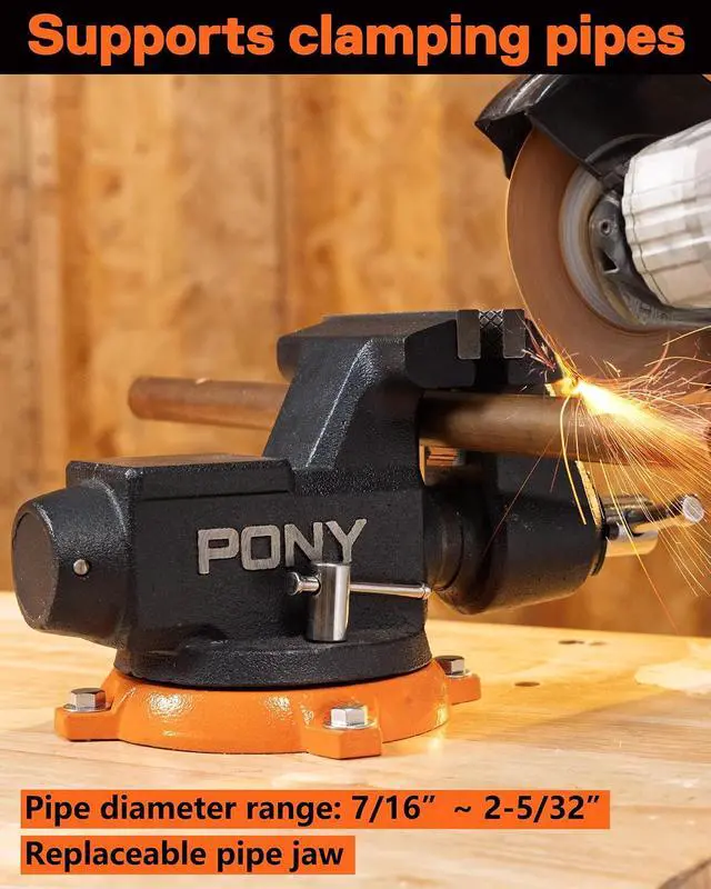 Alt view image 7 of 7 - 4 Inch Heavy Duty Bench Vise, 4400LBS Clamping Force Pro Workshop Vise | Vice for Workbench with 360° Rotatable Base and Anvil, 4-inch Jaw Width and Opening for Woodworking, Drilling, Pipe Cutting