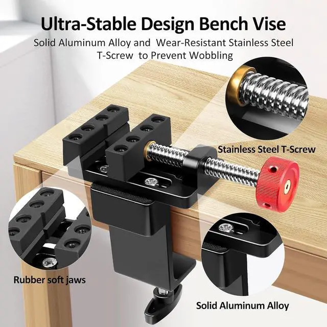 Alt view image 2 of 7 - ArtyMaster Mini Drill Press Vise with Rubber Soft Jaws, 0-2.48" Clamping Range Mini Vice Clamp for Crafts, Jewelry Making, Modeling and Repairs, Precision Aluminum Small Vise for Small Projects