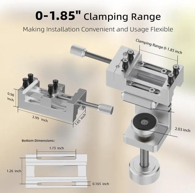 Alt view image 2 of 7 - Mini Drill Press Vise & C-Clamp Desk Mount, Precision Aluminum Alloy Mini Vise with 0-1.85" Clamping Range, Universal Workbench Clamp for Woodworking, Jewelry Making, Precision Repair, DIY
