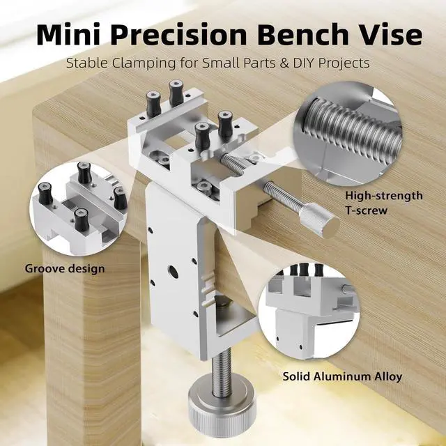 Alt view image 3 of 7 - Mini Drill Press Vise & C-Clamp Desk Mount, Precision Aluminum Alloy Mini Vise with 0-1.85" Clamping Range, Universal Workbench Clamp for Woodworking, Jewelry Making, Precision Repair, DIY