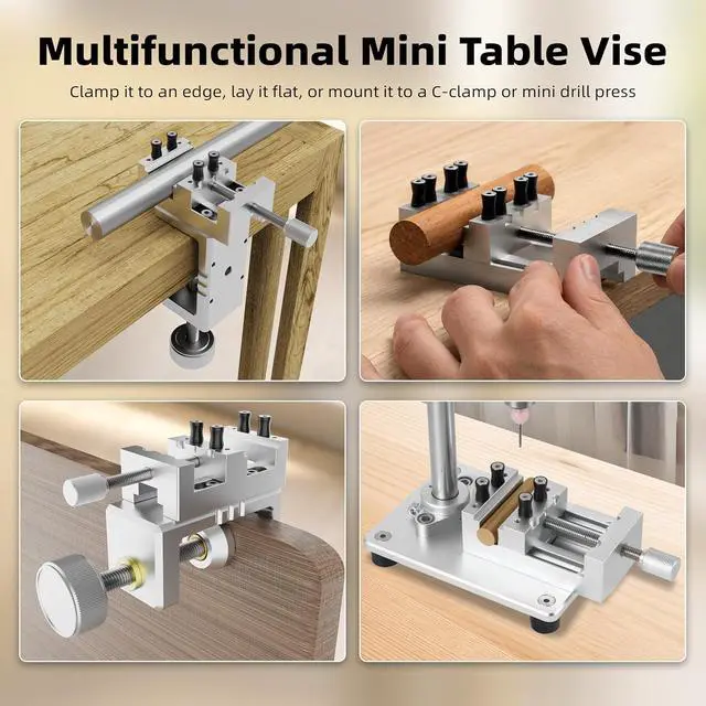 Alt view image 5 of 7 - Mini Drill Press Vise & C-Clamp Desk Mount, Precision Aluminum Alloy Mini Vise with 0-1.85" Clamping Range, Universal Workbench Clamp for Woodworking, Jewelry Making, Precision Repair, DIY