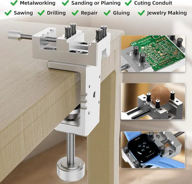 Alt view image 4 of 7 - Mini Drill Press Vise & C-Clamp Desk Mount, Precision Aluminum Alloy Mini Vise with 0-1.85" Clamping Range, Universal Workbench Clamp for Woodworking, Jewelry Making, Precision Repair, DIY