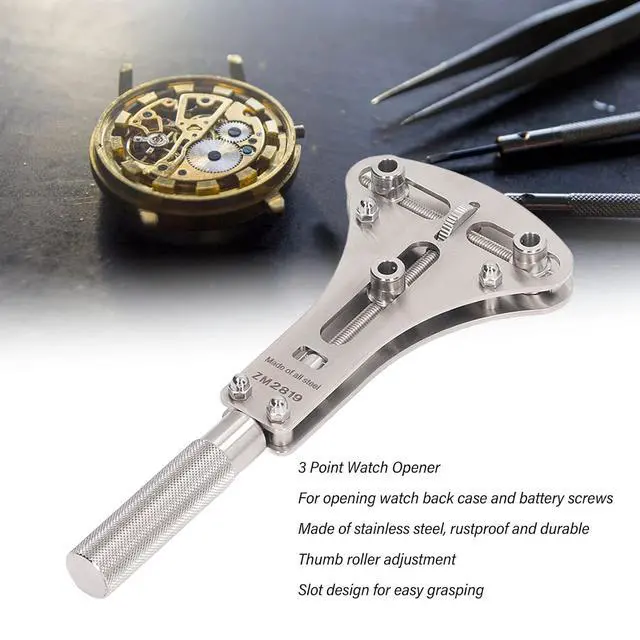 Alt view image 4 of 7 - 3 Point Watch Case Opener Tool, Stainless Steel Back Case and Battery Cover Remover with Precision Movement Holder for Watchmakers, Hobbyists and Jewelry Repair