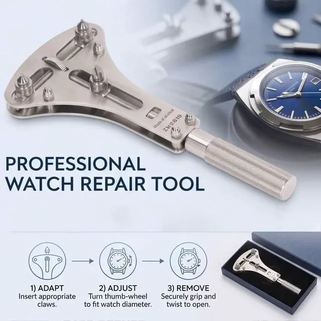Alt view image 6 of 7 - 3 Point Watch Case Opener Tool, Stainless Steel Back Case and Battery Cover Remover with Precision Movement Holder for Watchmakers, Hobbyists and Jewelry Repair