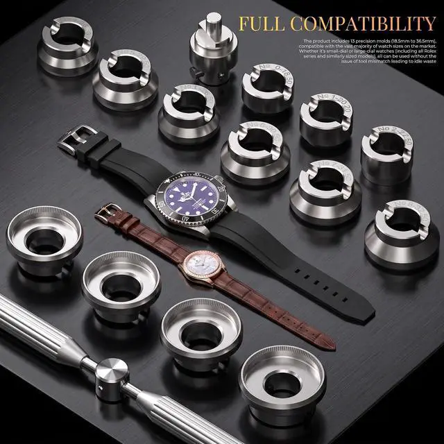 Alt view image 2 of 7 - Watch Back Remover Tool, 5537 Watch Case Back Opener Tools, Heavy Duty Alloy Steel Watch Repair Tools Kit Fit for Rolex Tudor with 13PCS Precision Dies 18.5mm-36.5mm