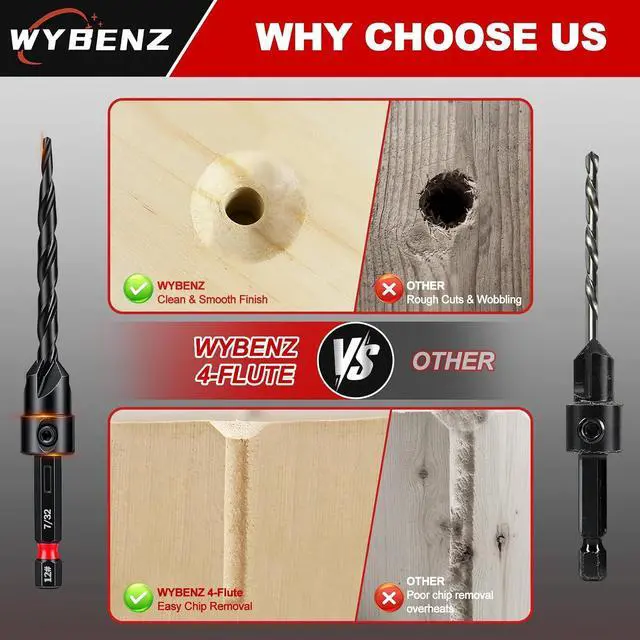 Alt view image 5 of 7 - 20PCS Countersink Drill Bit Set, Tapered Drill Bits Counter Sink Drill Bit | with 1/4" Hex Shank,Wood Plug Cutter Adjustable Stop Rings, #4, #6, #8, #10, #12, M2 HSS Counter Sink Bits for Woodworking