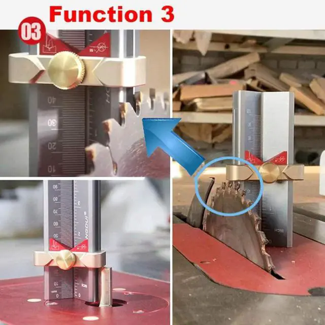 Alt view image 6 of 7 - 3 in 1 Multifunction Measuring Gauge Drill Depth Gauge Drill Stop Measure and Drill Point Angle Gauge Grinding Gage and Table Saw Height Gauge Woodworking Tool