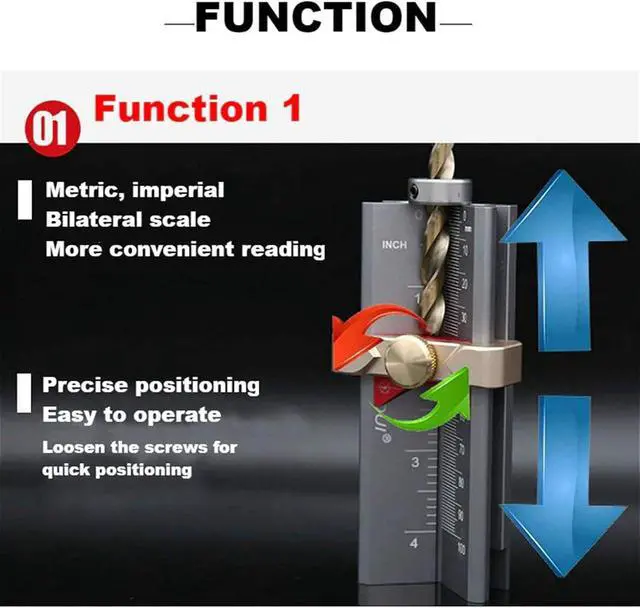Alt view image 4 of 7 - 3 in 1 Multifunction Measuring Gauge Drill Depth Gauge Drill Stop Measure and Drill Point Angle Gauge Grinding Gage and Table Saw Height Gauge Woodworking Tool