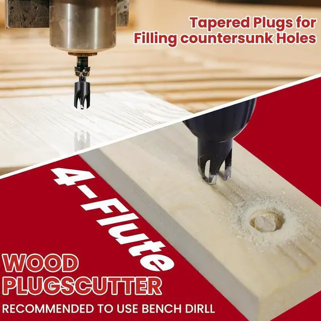 Alt view image 6 of 7 - Countersink Drill Bit Set for Wood, 15-Piece HSS with Plug Cutters | FULL SIZE RANGE: Tapered HSS bits in #4, #6, #8, #10 & #12, depth stop rings, extension shaft, 1/4" hex shank & storage case.