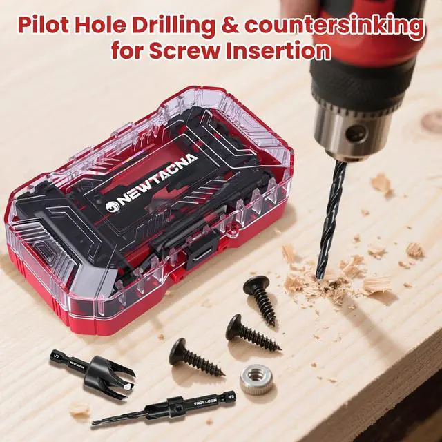 Alt view image 7 of 7 - Countersink Drill Bit Set for Wood, 15-Piece HSS with Plug Cutters | FULL SIZE RANGE: Tapered HSS bits in #4, #6, #8, #10 & #12, depth stop rings, extension shaft, 1/4" hex shank & storage case.