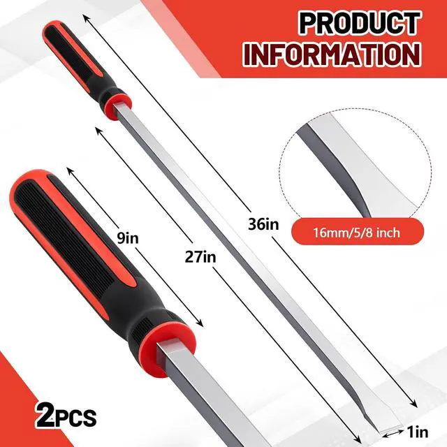 Alt view image 2 of 6 - 2 Pack 36" x 5/8" Jumbo Go Through Screwdriver Set, Extra Long Straight Head Pry Bar with Handle, Square Steel Shaft, Heavy Duty Demolition Flathead/Slotted Screwdriver for Auto Repair