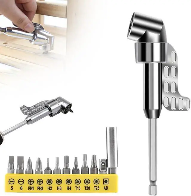 Main image of 105 Degree Right Angle Drill Adapter, Right Angle Head Drill Driver Extension Bit Power Screwdriver Socket Adapter, Corner Tool Screw Hub with Multi-function Bend Screwdriver Bit (Long)