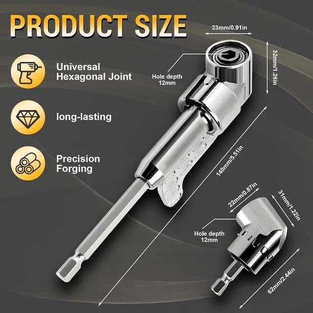 Alt view image 2 of 7 - 105 Degree Right Angle Drill Adapter, Right Angle Head Drill Driver Extension Bit Power Screwdriver Socket Adapter, Corner Tool Screw Hub with Multi-function Bend Screwdriver Bit (Long)