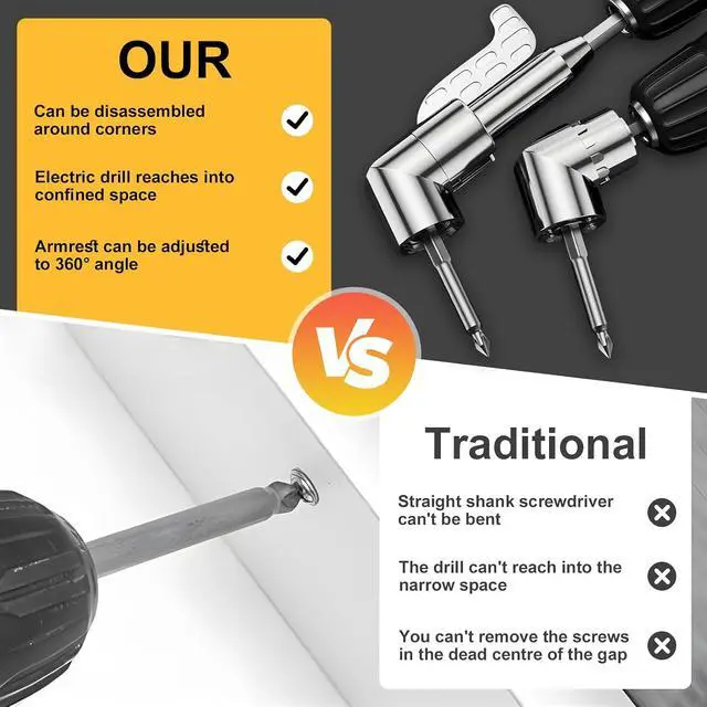 Alt view image 5 of 7 - 105 Degree Right Angle Drill Adapter, Right Angle Head Drill Driver Extension Bit Power Screwdriver Socket Adapter, Corner Tool Screw Hub with Multi-function Bend Screwdriver Bit (Long)