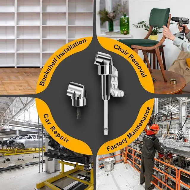 Alt view image 7 of 7 - 105 Degree Right Angle Drill Adapter, Right Angle Head Drill Driver Extension Bit Power Screwdriver Socket Adapter, Corner Tool Screw Hub with Multi-function Bend Screwdriver Bit (Long)