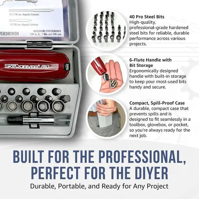 Alt view image 5 of 7 - Professional Screwdriver Kit. 300 Tools in 1. Offset Right Angle Attachment For Low Profile Areas. Storage Case With 40 Bits. The Most Versatile Tool Set For Home Repair & Auto Mechanics.