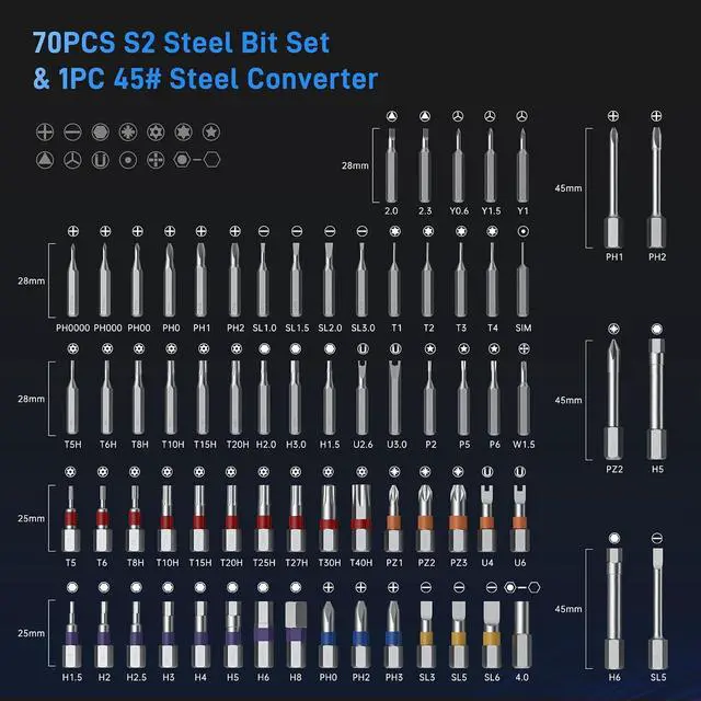Alt view image 6 of 7 - 74-in-1 Magnetic Ratchet Screwdriver Set with S2 Steel Bits | T Handle Allen Wrench Set, Storage case, detachable design. Ideal for electronics, furniture, bicycle, watch, DIY.