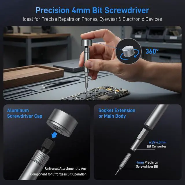 Alt view image 7 of 7 - 74-in-1 Magnetic Ratchet Screwdriver Set with S2 Steel Bits | T Handle Allen Wrench Set, Storage case, detachable design. Ideal for electronics, furniture, bicycle, watch, DIY.