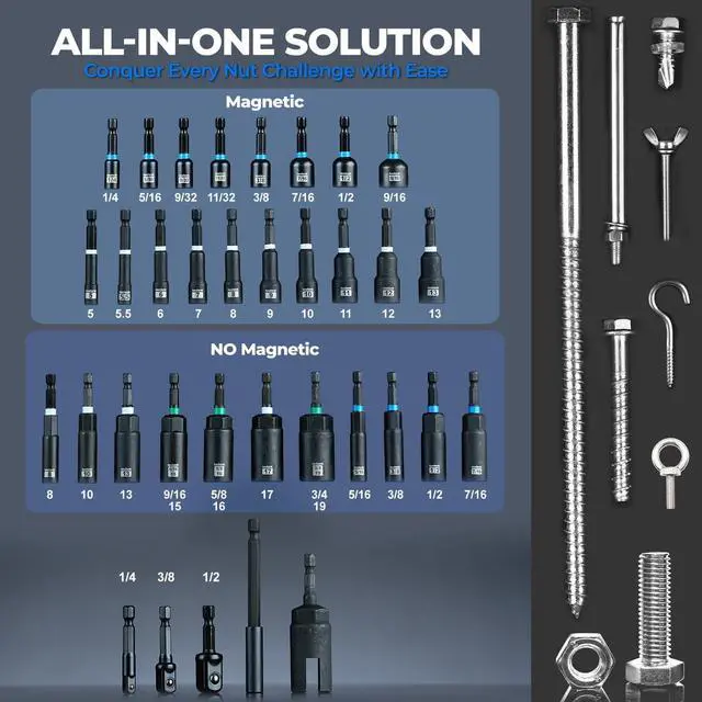 Alt view image 3 of 7 - Nut Driver Set, Metric & SAE, 34-Piece | Strengthened magnetic retention, easier screw pickup, impact-driver use, repeated-use fastening, multi-size set