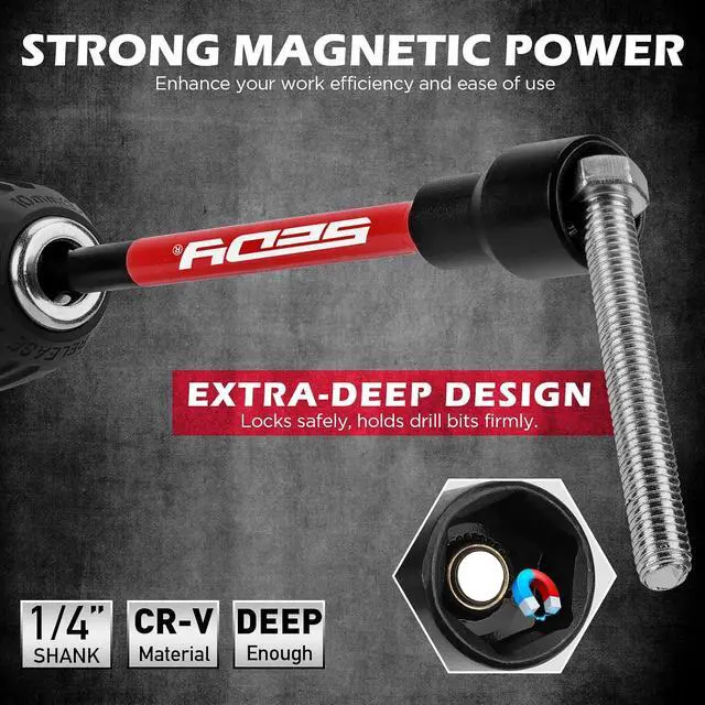 Alt view image 4 of 7 - 41-Piece Premium 1/4" Drive Magnetic Impact Nut Driver Set Metric & SAE Standard & Deep with Socket Adapters, 2-in-1 Ratchet Wrench, Wing Nut Driver, Universal Sockets, Quick Release Bit Holder
