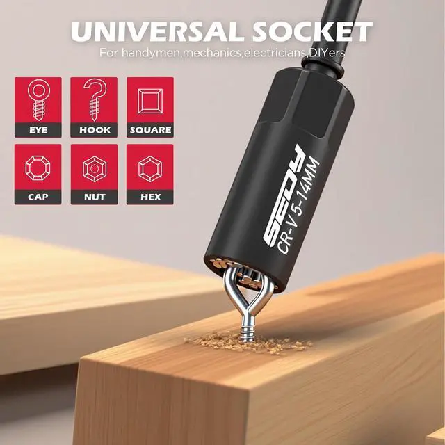 Alt view image 5 of 7 - 41-Piece Premium 1/4" Drive Magnetic Impact Nut Driver Set Metric & SAE Standard & Deep with Socket Adapters, 2-in-1 Ratchet Wrench, Wing Nut Driver, Universal Sockets, Quick Release Bit Holder