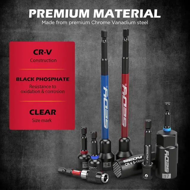 Alt view image 7 of 7 - 41-Piece Premium 1/4" Drive Magnetic Impact Nut Driver Set Metric & SAE Standard & Deep with Socket Adapters, 2-in-1 Ratchet Wrench, Wing Nut Driver, Universal Sockets, Quick Release Bit Holder