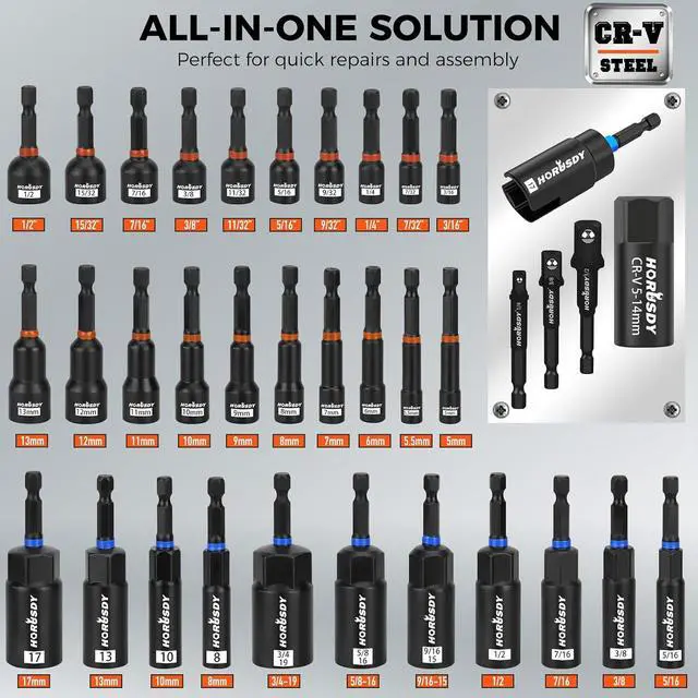 Alt view image 3 of 7 - Upgraded 79-Piece Magnetic Impact Nut Driver Set, Metric & SAE with 3LB Magnetic Pickup Tool, Socket Adapters, Wing Nut Driver, Universal Sockets, Quick-Change Bit Holder & Extensions, Power Bits