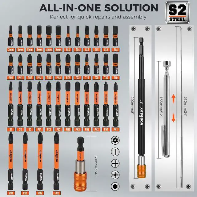 Alt view image 4 of 7 - Upgraded 79-Piece Magnetic Impact Nut Driver Set, Metric & SAE with 3LB Magnetic Pickup Tool, Socket Adapters, Wing Nut Driver, Universal Sockets, Quick-Change Bit Holder & Extensions, Power Bits