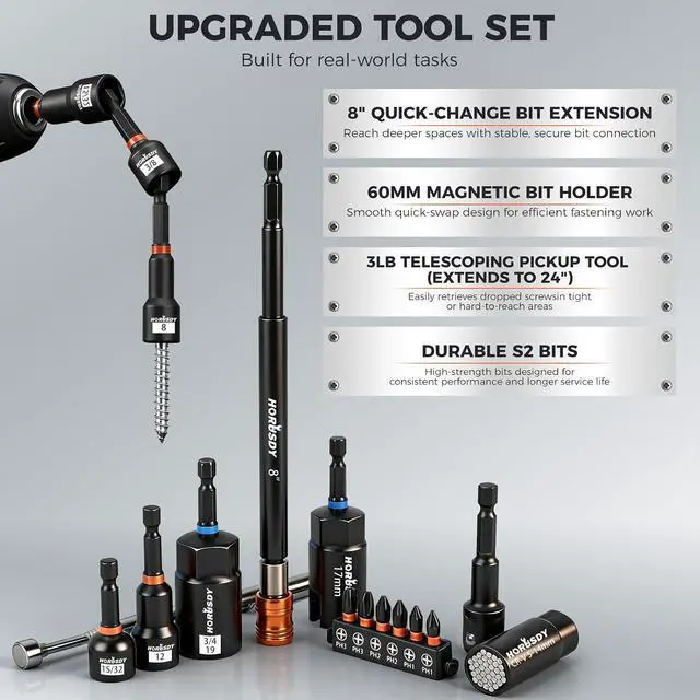 Alt view image 7 of 7 - Upgraded 79-Piece Magnetic Impact Nut Driver Set, Metric & SAE with 3LB Magnetic Pickup Tool, Socket Adapters, Wing Nut Driver, Universal Sockets, Quick-Change Bit Holder & Extensions, Power Bits