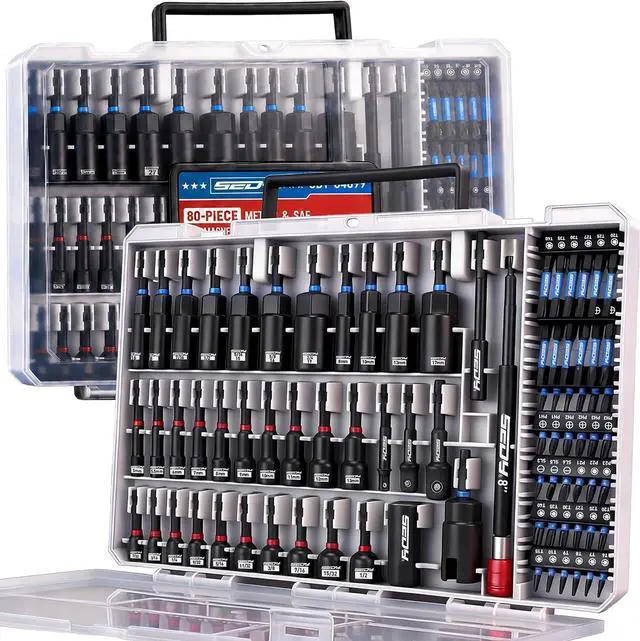 Main image of 80-Piece Premium Magnetic Impact Nut Driver Set Metric & SAE with Socket Adapters, Bit Holder, Wing Nut Driver, Universal Sockets, Quick Release Extension, Power Bits