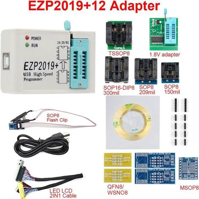 Alt view image 2 of 7 - EZP2019+ Upgraded High Speed USB SPI Programmer Support 24 25 93 25 EEPROM Flash BIOS Full Set with 12 Sockets Adapters WIN7&WIN8