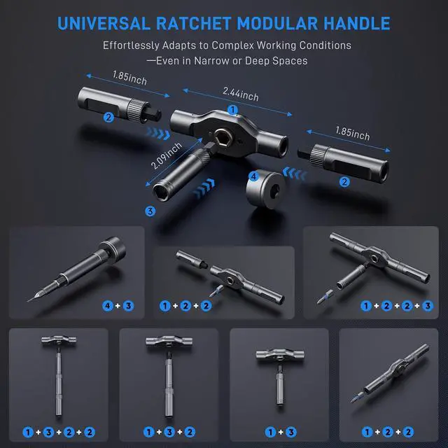 Alt view image 2 of 7 - 74-in-1 Magnetic Ratchet Screwdriver Set with S2 Steel Bits | T Handle Allen Wrench Set, Storage case, detachable design. Ideal for electronics, furniture, bicycle, watch, DIY.