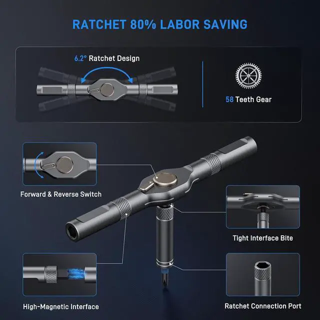 Alt view image 3 of 7 - 74-in-1 Magnetic Ratchet Screwdriver Set with S2 Steel Bits | T Handle Allen Wrench Set, Storage case, detachable design. Ideal for electronics, furniture, bicycle, watch, DIY.