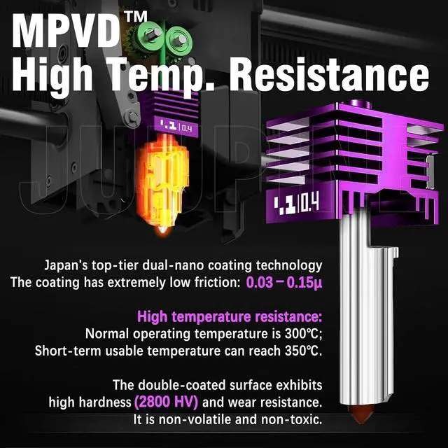 Alt view image 6 of 7 - 2PK MPVD Hotend 0.4mm for Bambu Lab X2D/P2S H2/A1 Series Nozzle Upgrade Nano-Coating Anti-Stick Filament High Hardness 2800HV for Bambu lab X2D P2S Nozzle Bambu Lab H2S Hotend