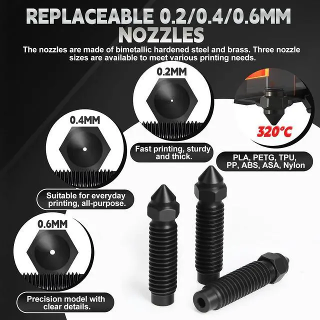 Alt view image 7 of 7 - 2Pack Hotend Kit for Elegoo Centauri Carbon, Upgrade 3D Printer Extruder Hot End with 0.2/0.4/0.6mm Hardened Steel Nozzle Replacement Print Head Heat Sink Hotend for Elegoo Centauri Carbon 3D Printer