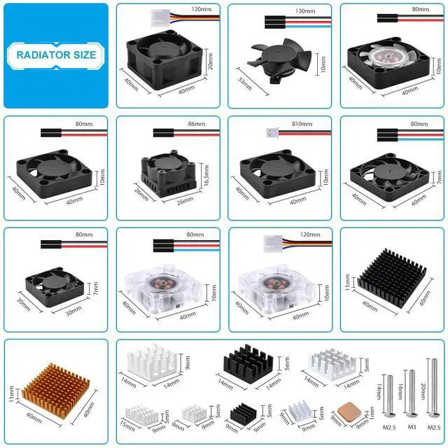 Alt view image 3 of 7 - Heatsink Fan Kit for Raspberry Pi, Cooler Fan Heatsink Set with PWM Speed Control Fan for Cooling Raspberry Pi 4, Pi 3 B+, Pi 3 B, Pi 2, Pi B+, Pi Zero/Zero W and Jetson Nano, RockPi