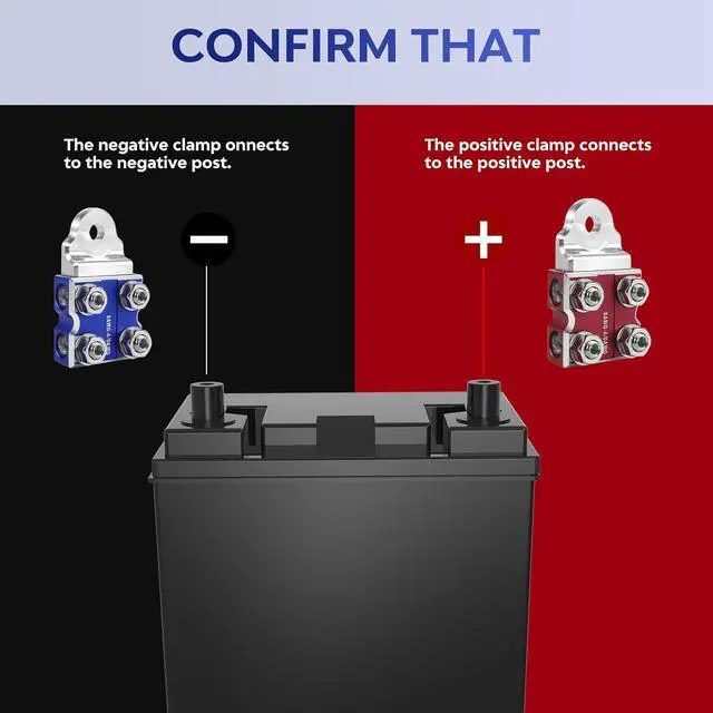 Alt view image 4 of 7 - 8-Way Lead Acid Battery Terminal Connectors, Colored Anode Top Post Battery Terminal Clamps, for SAE/DIN/EN Tapered Top Post, Compatible with 8AWG to 4/0 AWG, M8 (5/16-18)