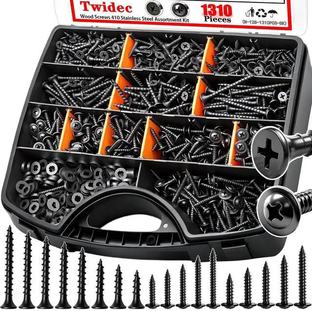 Main image of /1310PCS Black Wood Screws #8#10 Phillips Truss HeadDrywall Screws | High Hardness Self Tapping Screws,Wood Screws Assortment Kit Coarse Thread 1/2" to 2-1/2" For Indoor Furniture,Woodworking
