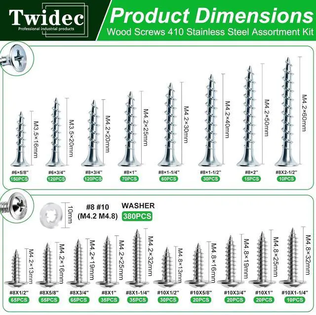 Alt view image 2 of 6 - /1310PCS Silver Wood Screws #8#10 Phillips Truss HeadDrywall Screws | High Hardness Self Tapping Screws,Wood Screws Assortment Kit,Coarse Thread 1/2" to 2-1/2" For Indoor Furniture,Woodworking