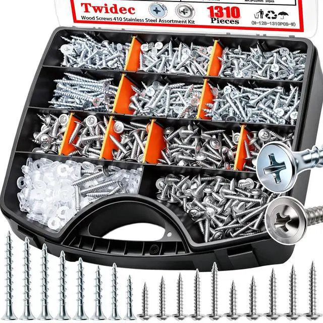 Main image of /1310PCS Silver Wood Screws #8#10 Phillips Truss HeadDrywall Screws | High Hardness Self Tapping Screws,Wood Screws Assortment Kit,Coarse Thread 1/2" to 2-1/2" For Indoor Furniture,Woodworking